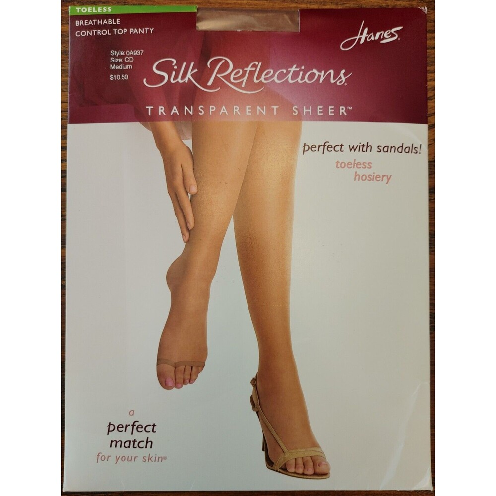 HANES Silk Reflections Ultra Sheer TOELESS Control Top PANTYHOSE Size CD